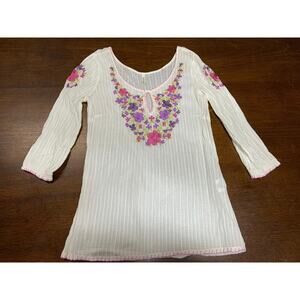 Roper Western Boho Embroidered Floral Blouse Women Small Sheer Cotton Festival